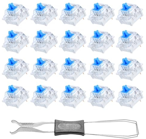 20 Tastatur Klicker 3-Pin Blue Switches mit Puller zur Selbstmontage am PC | Keyboard Switches als Taster und Klicker Tastatur Set, Langlebig 3-Pin-Ausführung und Puller für Gaming und Tippen.