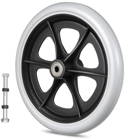 Rollstuhl Ersatz Vollgummirad 8 Zoll Kunststoff, Vorn 0,8cm, Schwarz | Einzeln 1 Stück, Leise und Robust, Leicht Abnehmbar, für Rollstuhlrad Vorn mit Universalrad