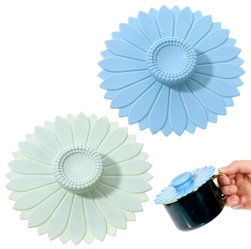 2 Pcs Sunflower Silicone Cup Covers, 4.1-Inch Reusable Coffee Cup Covers for Mugs, Silicone Lids Tea Cups Cover for Hot Drinks, Mug, Tea