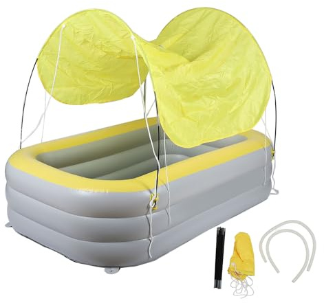 Piscine Gonflable Enfant 2,1m avec Auvent et Toboggan, Piscine Épaissie Sécurisée - Protection Solaire, Aire de Jeu Amusante pour Jardin et Extérieur (Jaune)