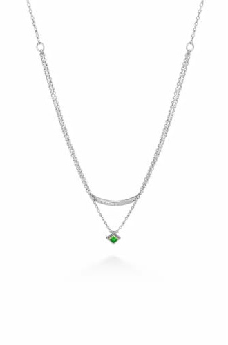 Suzan Gold Halskette 925 Sterling Silber Layering Kette vergoldet Damen doppelte Kette grüner Stein elegant modern filigran Schmuck Geschenk Frauen