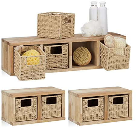 3 x Wandregal Walnuss Set, Regalsystem, 1 großes, 2 kleine Würfelregale, Regalsystem für Bad, Küche, Wohnzimmer, Natur