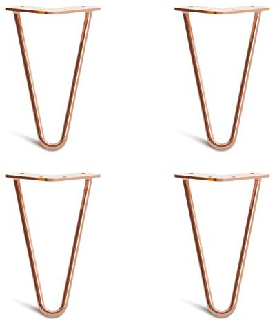 [HLC] 4 x Hairpin Table Legs – Superior Double Weld Steel Construction With Screws, Build Guide & Protector Feet Worth £8 Included! – 10mm Steel [8/20cm,Copper]