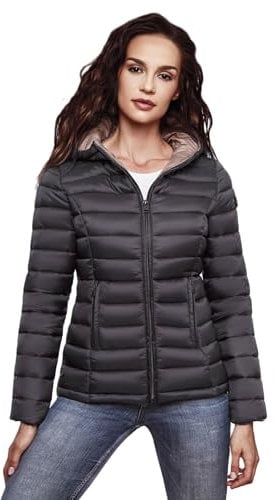 MARIKOO Damen Jacke Steppjacke Herbst Winter Übergangsjacke gesteppt B651 [B651-Luc-Schwarz-Gr.M]