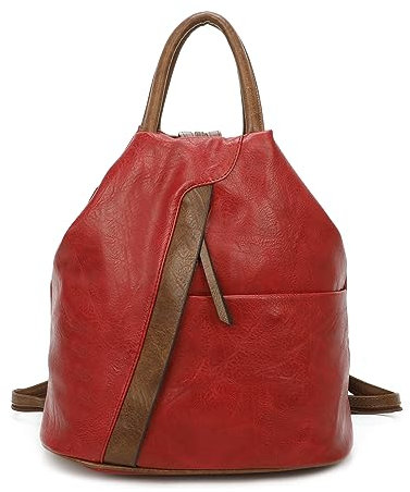 Damen Rucksack Tasche Schultertasche Leder Optik Daypack Backpack Handtasche Tagesrucksack Cityrucksack Rot