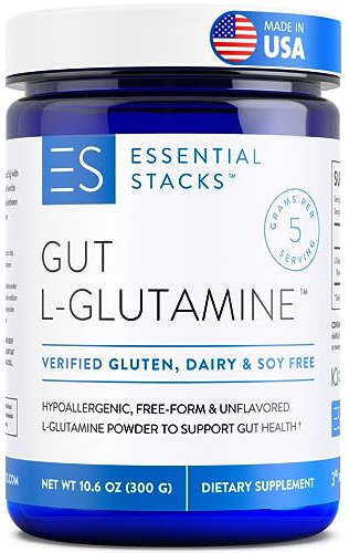 Essential Stacks Gut L-Glutamine Powder - Exclusively Made in USA - Pure L Glutamine Powder for Gut Health (60 Servings, Unflavored)