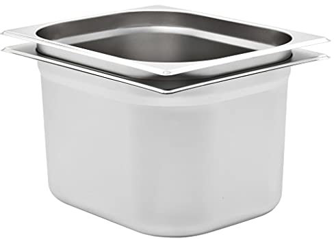 vidaXL 2X Bandejas Gastronorm de Alimentos GN 1/2 Utensilios Cocina Calientaplatos Plato Platillo Comida Buffet Baño María 200 mm Acero Inoxidable