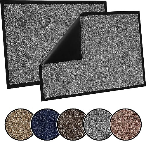 TrendMakers Door Mat Indoor & Outdoor Non-Slip Rubber Backed door mats indoor Super Absorbent Washable Dirt Trapper doormats - Durable & wrinkle-free Barrier Rug (GREY Cotton Fibers- 50cm x 80cm)