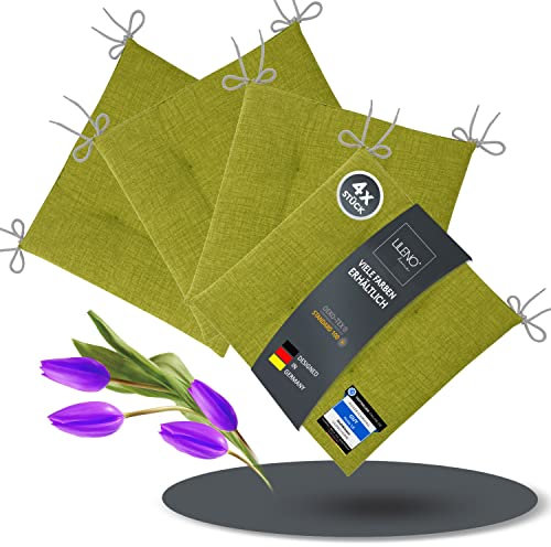 LILENO HOME 4er Set Stuhlkissen Apfelgrün (40x40x4,5 cm) - Sitzkissen für Gartenstuhl, Küche oder Esszimmerstuhl - Bequeme UV-beständige Indoor u. Outdoor Stuhlauflage als Stuhl Kissen