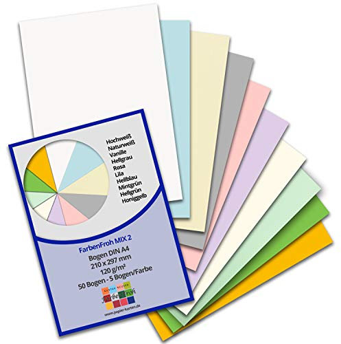 FarbenFroh by GUSTAV NEUSER 50x DIN A4 Papier Farbenmix-Paket 2 - Bastelbogen - 10 Farben - 110 g/m² - 21 x 29,7 cm - Briefpapier Bastelpapier Tonpapier Briefbogen