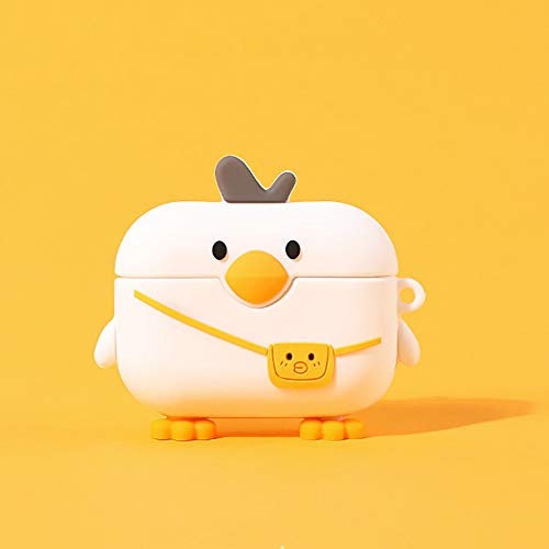 Kompatibel mit AirPods Hülle 1/2/Pro, weiße süße Ente, Schutzhülle aus Silikon für Kinder, Teenager, Mädchen, Jungen, lustige Kawaii Mode Cartoon 3D Abdeckung 1/2/Pro Schlüsselanhänger (AirPods Pro)