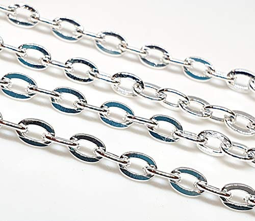 Perlin 3 Meter Gliederkette Link Kette Metallkette Oval 4mm, Gold und Silber Farbe, Schmuckkette Meterware zur Schmuckherstellung von Halsketten Armband DIY Basteln (Silber)