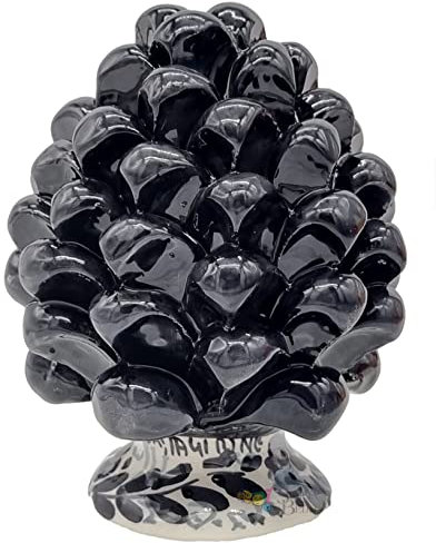 sicilia bedda - Sizilianischer Tannenzapfen mit verziertem Fuß - Majolika-Modell - Caltagirone-Keramik (Höhe 12 x 8, Schwarz)