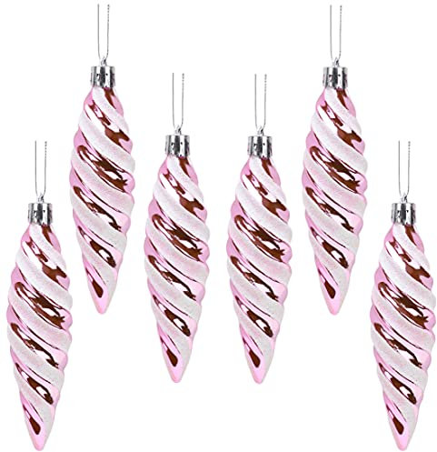 Christmas Concepts® Pack of 6-110mm Large Spiral Shaped Baubles - Shiny & Glitter Decorated - Christmas Tree Decorations (Baby Pink)