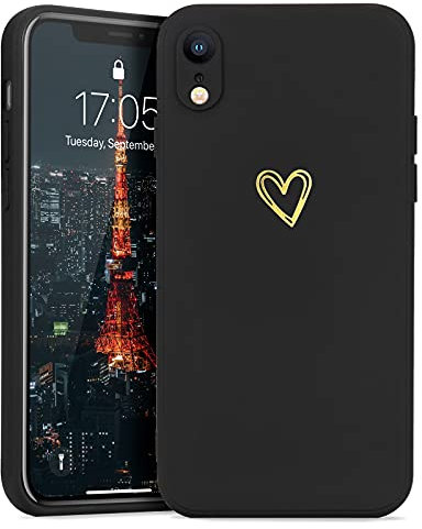 Lafunda Cover Compatibile per iPhone Xr Custodia con protezione fotocamera Antiurto Silicone morbido per Donna motivo cuore protezione integrale Case per iPhone Xr Nero