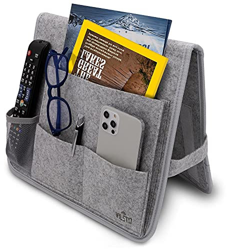 VILSTO Filz Betttasche Bettablage zum Einhängen, Schreibtisch Organizer, Bett Organizer, Hänge Organizer, Sofa Armlehne Organizer, Hängetasche Hochbett, Boxspringbett Organizer, Hellgrau