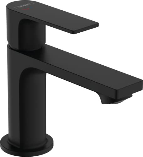hansgrohe Waschtischarmatur Rebris E, Wasserhahn Bad mit Auslauf Höhe 80 mm, Badarmatur wassersparend, energiesparend, Mattschwarz