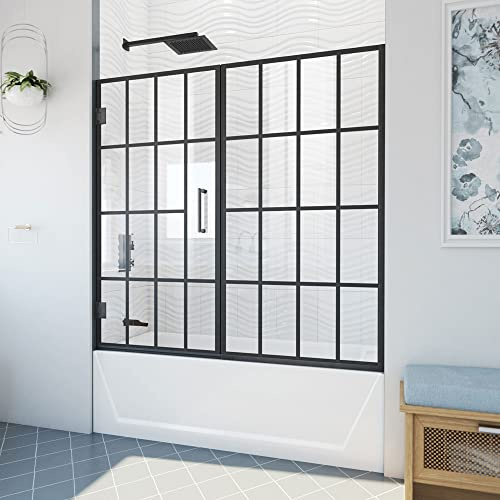 DreamLine Unidoor Toulon 58-58 1/2 inch W x 58 inch H Frameless Hinged Tub Door in Matte Black