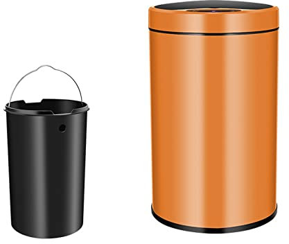 AVLUZ Poubelle de cuisine à capteur de mouvement intelligent 13L, poubelle sans contact avec couvercle, corbeille automatique for salle de bain, salon, bureau, cuisine (Color : Orange)