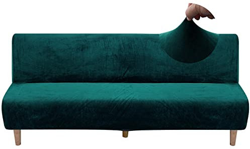 Jaotto Sofabezug Ohne Armlehne 2/3 Sitzer, Sofa Überwürfe Armlose Sofabettüberzug Jacqaurd Stretch Wasserdicht Waschbar, Sofaüberwurf Sofahusse für Clic Clac Klappcouch ohne Armlehnen,Samt#Dunkelgrün