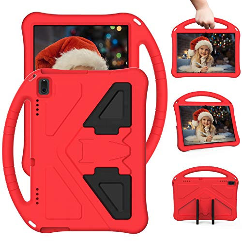 Funda para tablet Lenovo Tab E10 de 10.1 pulgadas TB-X104F/Tab 4 10 Plus (TB-X704F/N/L/V)/ Tab 4 10 (TB-X304F/N), mango duradero para niños, con soporte, ligera, a prueba de golpes, color rojo