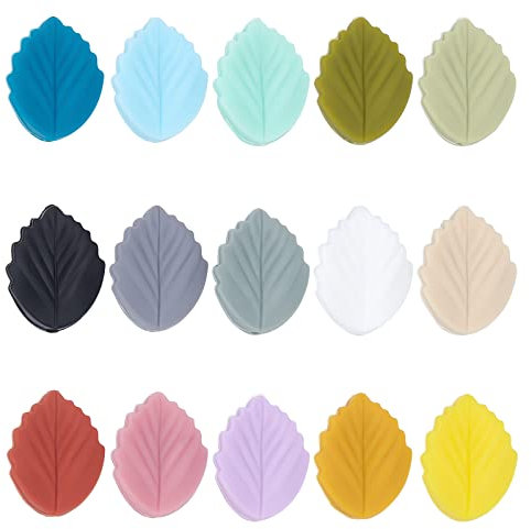 PandaHall 30 Stück Blatt Silikonperle, 15 Farben Baum Blätter Perlen Charms Pflanze Gummiperlen Lose Perlen für Frühling Sommer Herbst Armbänder Halsketten Ohrring Schmuckherstellung