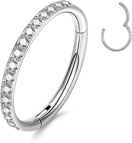YEBOCIYO Silber Würfel Zirkon Piercing Ring - Conch, Septum, Nase, Daith, Helix, Tragus, Knorpel, Ohrring, Lippen, Augenbrauen, Bauch Schmuck - 316L Edelstahl 6mm 16G