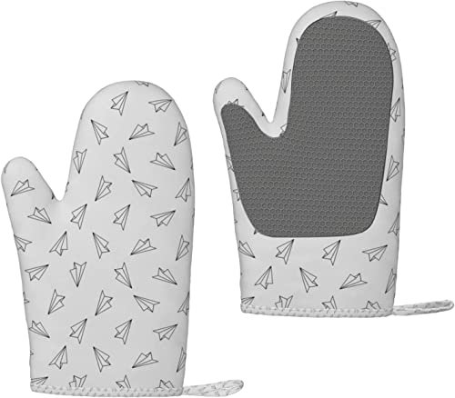 Ofenhandschuhe Papierflugzeuge Schwarz auf Grau Silikon-Ofenhandschuhe Anti-Rutsch-Kochhandschuhe, hitzebeständige Backhandschuhe EIN Paar