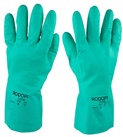 RODOPI CHEMIX-Comfort Gummihandschuhe für Herren und Damen Putzhandschuhe aus Nitril Chemikalienschutzhandschuhe EN ISO 374-1:2016 Type A Schutzhandschuhe (6 Paar, 9)