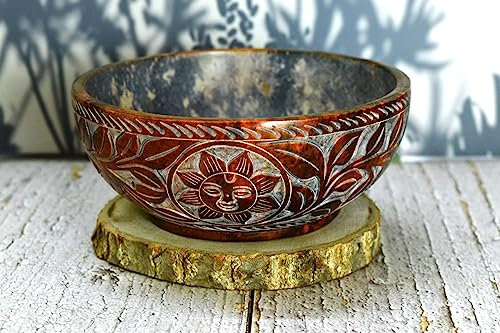 Geschnitzter Speckstein-Servier, Räuchergefäß, Reinigung, brennender Salbei, Wischschüssel 12,7 x 5,1 cm, vielseitig einsetzbar (Design 4)