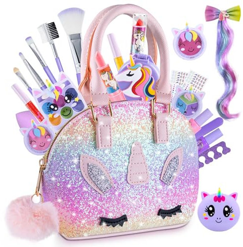 Kinderschminke Set Mädchen - Schminkkoffer Mädchen mit Einhorn Tasche Schminke Spielzeug, Waschbar Schminke Kinder Weihnachts Geburtstags Geschenke für 3 4 5 6-8-10-12 Jahre Kids Makup Kit