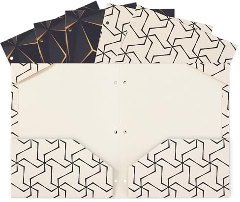 Y YOMA 6 Pack 2 Pocket Folder Letter Size Decorative Binder Folders with Pockets 3 Hole Punch Folder Paper Cute Project Folders Two Pocket 3 Ring File Folder for School Office Home, Geometric Design