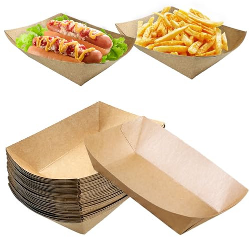Currywurst Schale, 50 Stücke Currywurst Schale Einweg, Pommesschalen Fingerfood, Pappschalen Geeignet für Pommes Frites Macarons Currywurst Salate(Biologisch Abbaubar)