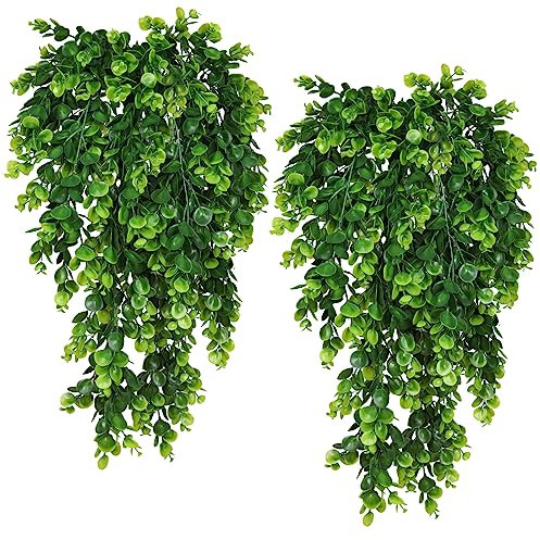 RECUTMS Artificial Hanging Plants 4Pcs Faux Eucalyptus Leaves Fake Plant Indoor Outdoor Home Decor Faux Greenery for House Room Garden Wall Patio Office Shelf Eucalyptus Decoration（Green）