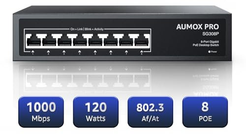 AUMOX PRO 120W 8 Port Gigabit PoE Switch Fanless Metal Unmanaged