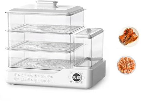 Vaporera Eléctrica 24L Multifunción 3 Niveles Vaporizador De Alimentos, Cita De 12 Horas 12 Modos De Cocción, Pantalla Táctil, Tanque De Agua Independiente Extraíble De 1.5L Para Verduras Carnes