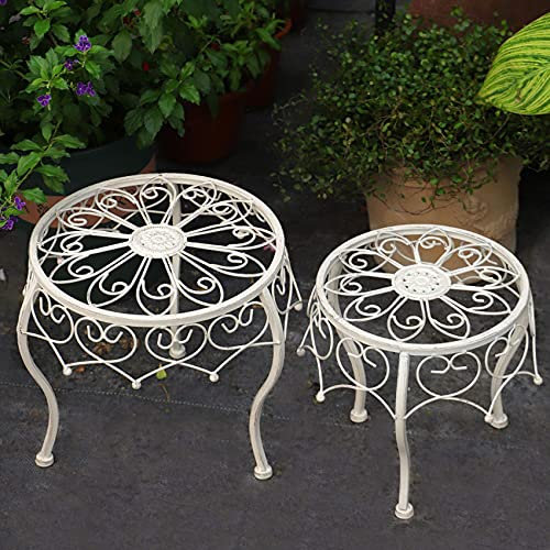Lauben, Gartenlauben, Pflanzenhalter für Blumentopf, robust, für den Innen- und Außenbereich, Eisentopfhalter, Garten, runde Behälterhalterungen, Pflanzgefäßhalter, grün, weiß (Pflanze und Topf n