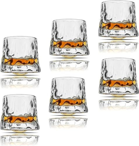 Sthrucrack Lot de 2 verres à whisky rotatifs de décompression – Lot de 2 verres style bar pour rhum bourbon Scotch (lot de 6, texture marteau, 300 ml)