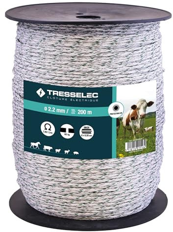 TRESSELEC - Cavo diametro 2,2 mm - Recinzione elettrica per animali (mucca, capra, pecora, cavallo), bobina da 200 m - 6 fili in acciaio inox diametro 0,20 mm