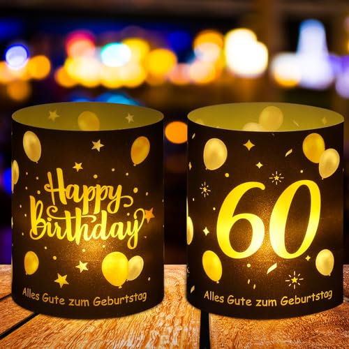 Jostift 12 Windlicht Tischdeko 60 Geburtstag, 60 Jahre Happy Birthday Tischdekoration,Stimmungsvolle Deko 60. Geburtstag Männer Frauen 60ter Geburtstag,Geeignet für Teelichter Kerzen