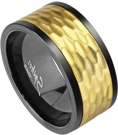 Paula & Fritz® Ring Herren Schwarz Gold Titan-IUM Grade 2 Größe 70 (22,3) 10-mm Ring-Breite Partnerring Verlobungsring Band-Ring Spinnerring Damenring