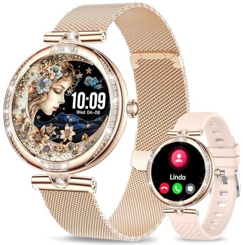 Efolen Smart Watch for Women(Answer/Make Call), 1.19 Touch Screen Fitness Watch with SpO2 HR Sleep Monitor, 120+ Sport, IP68 Waterproof Step Counter Ladies Smartwatch for iPhone Android Rosegold