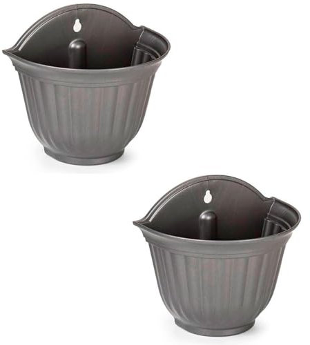 AC - Pack de 2 macetas de plástico para Pared, macetero, Tiesto Colgar, Recipiente para Plantas, Flores, balcón, Porche, hogar, Fabricada en España (Antracita - 26 x 29,5 x 19 cm)