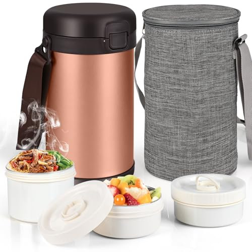 Dreamhigh® Thermos Alimentaire Chaud 1.5L, Boîte à Lunch en Acier Inoxydable à Trois Couches, Boite Repas Isotherme avec Sac Thermique, pour Pâtes, Salades, Céréales, Fruits, 8H Chaud/ 8H Froid