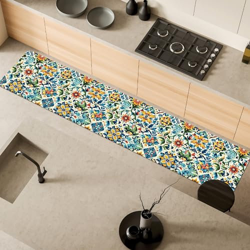 Comart - Tappeto Cucina Austin - Impermeabile - Antiscivolo - Antimacchia - Lavabile in Lavatrice - Passatoia in Poliestere - per Corridoio e Cucina - Made in Italy - Piastrelle Tiles - 50x270 cm