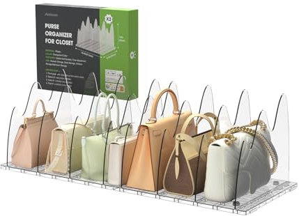ANTOWIN 2 Pack Clear Purse Organizers for Closet, Adjustable Shelf Divider, Handbag Separators Storage Organizer, Shelf Divider in Bedroom, Office, Kitchen