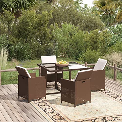 LAPOOH 5-TLG. Garten-Essgruppe mit Kissen Poly Rattan Braun, Esstisch Mit Stühlen Set, Gartenmöbel Sitzgruppe, Balkon Möbel, Gartenlounge Set, Terrassenmöbel, Balkonmöbel Set - 3095512