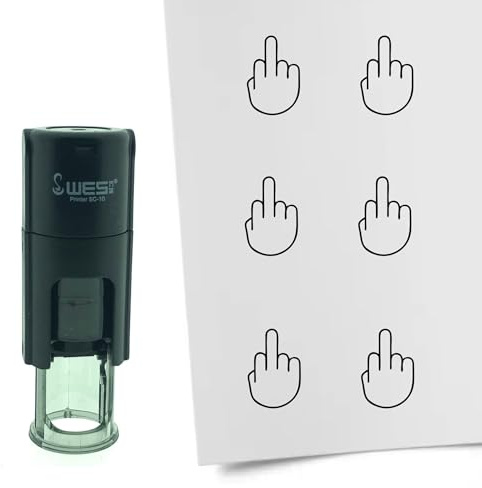CombiCraft Selbstfärbender Stempel Mittelfinger in Schwarz, 10mm rund - Ideal für Bulletjournals und Treuekarten