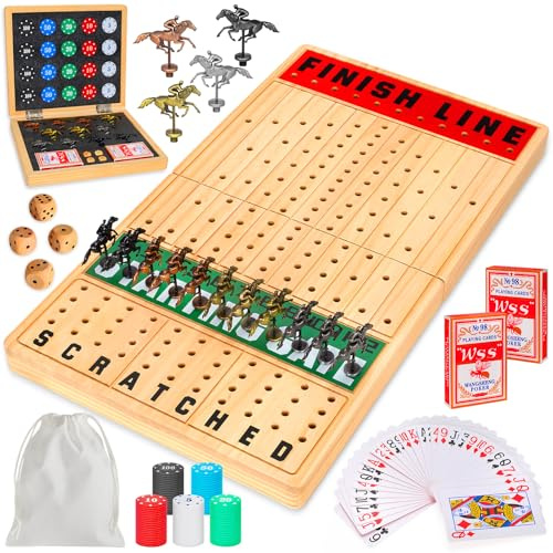 Toidgy Pferderennen Brettspiel Rennspiel mit 11 luxuriösen, langlebigen klassischen Metallpferden mit 4 Würfeln und 2 Kartons Pferderennspiel