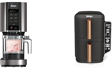 NINJA CREAMi Machine à crème glacée et à Desserts glacés, 7 programmes, 1,4L, NC300EU Double Stack XL Friteuse sans Huile, friteuse Verticale à 2 tiroirs, SL400EUCP